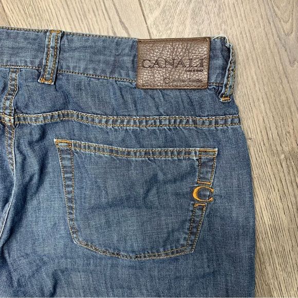 Men's Canali Jeans Size US 36 / Italy 52 Cotton Blue Denim Embroidered Logo - Picture 8 of 13